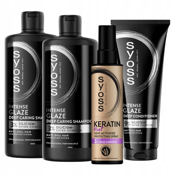 Syoss Intense Glaze Zestaw Laminacja Włosów Szampon Odżywka Termoochrona