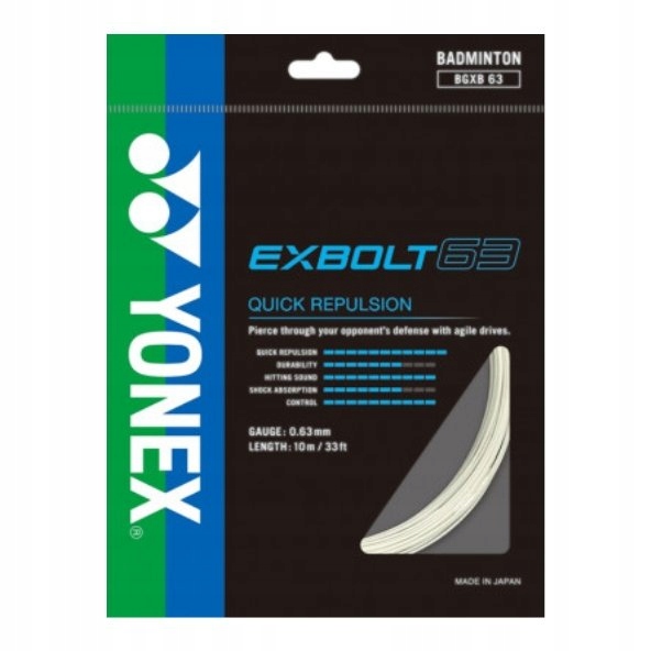 Naciąg do badmintona Yonex Exbolt 63 0.63 mm biały