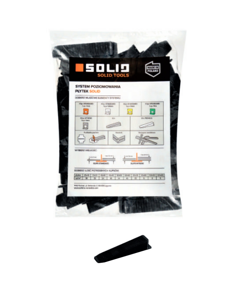 

Klin System poziomowania płytek Solid 50szt Czarne