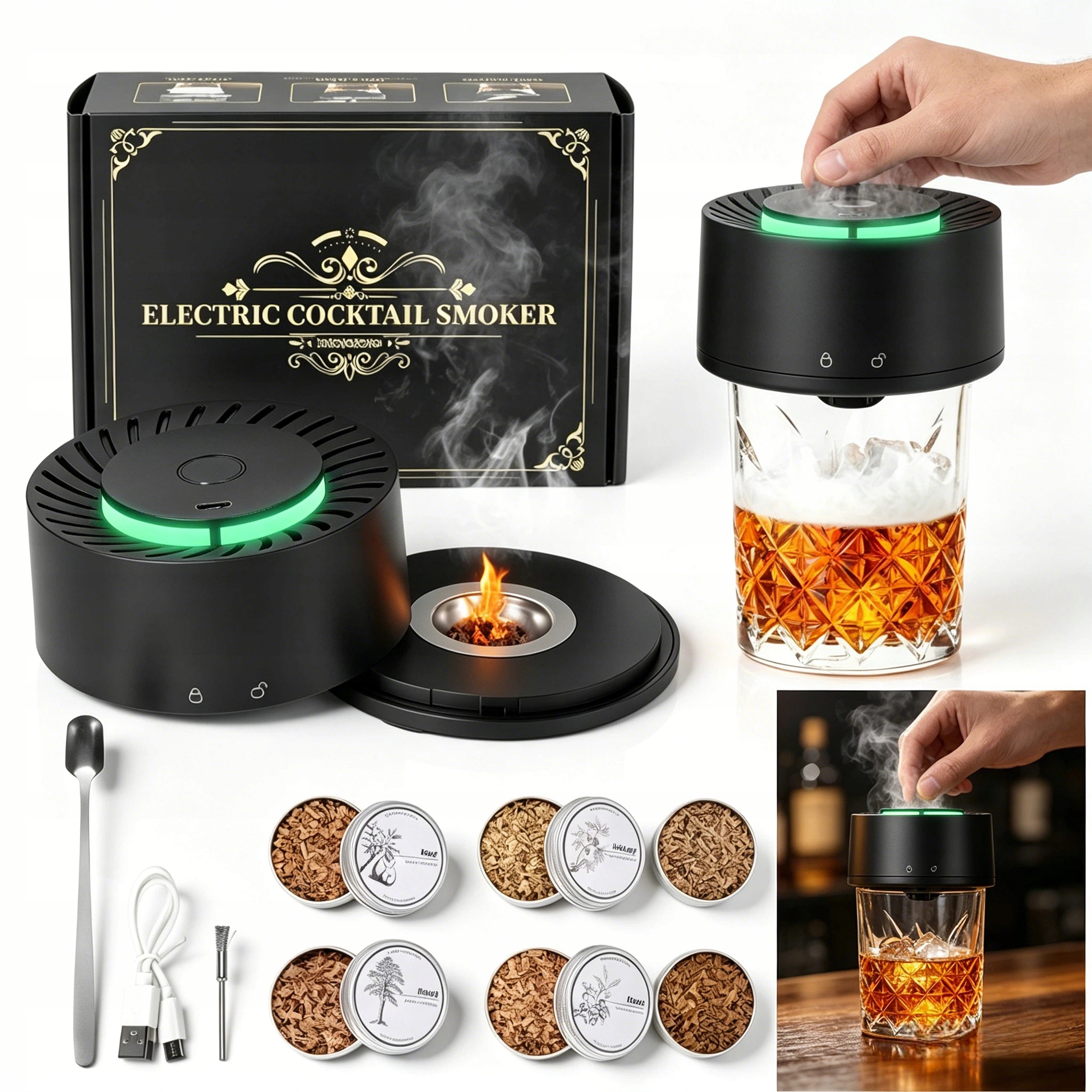 Sada Na Uzení Whisky Smoker Elektrická Dřevěná Jako dárek