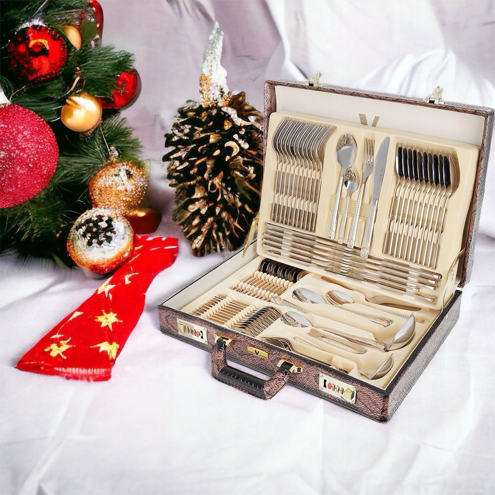 SZTUĆCE WALIZKA ZŁOTE STYL VERSACE 72 ELEMENTY Liczba elementów w zestawie 72