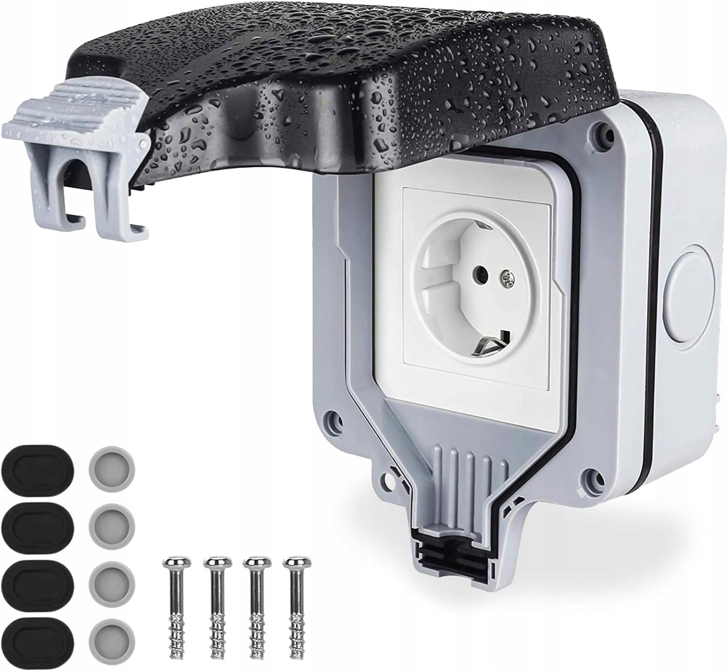 ZEWNĘTRZNE GNIAZDKO POJEDYŃCZE WODOSZCZELNE IP66 OGRODOWE Z KLAPKĄ OCHRONNĄ