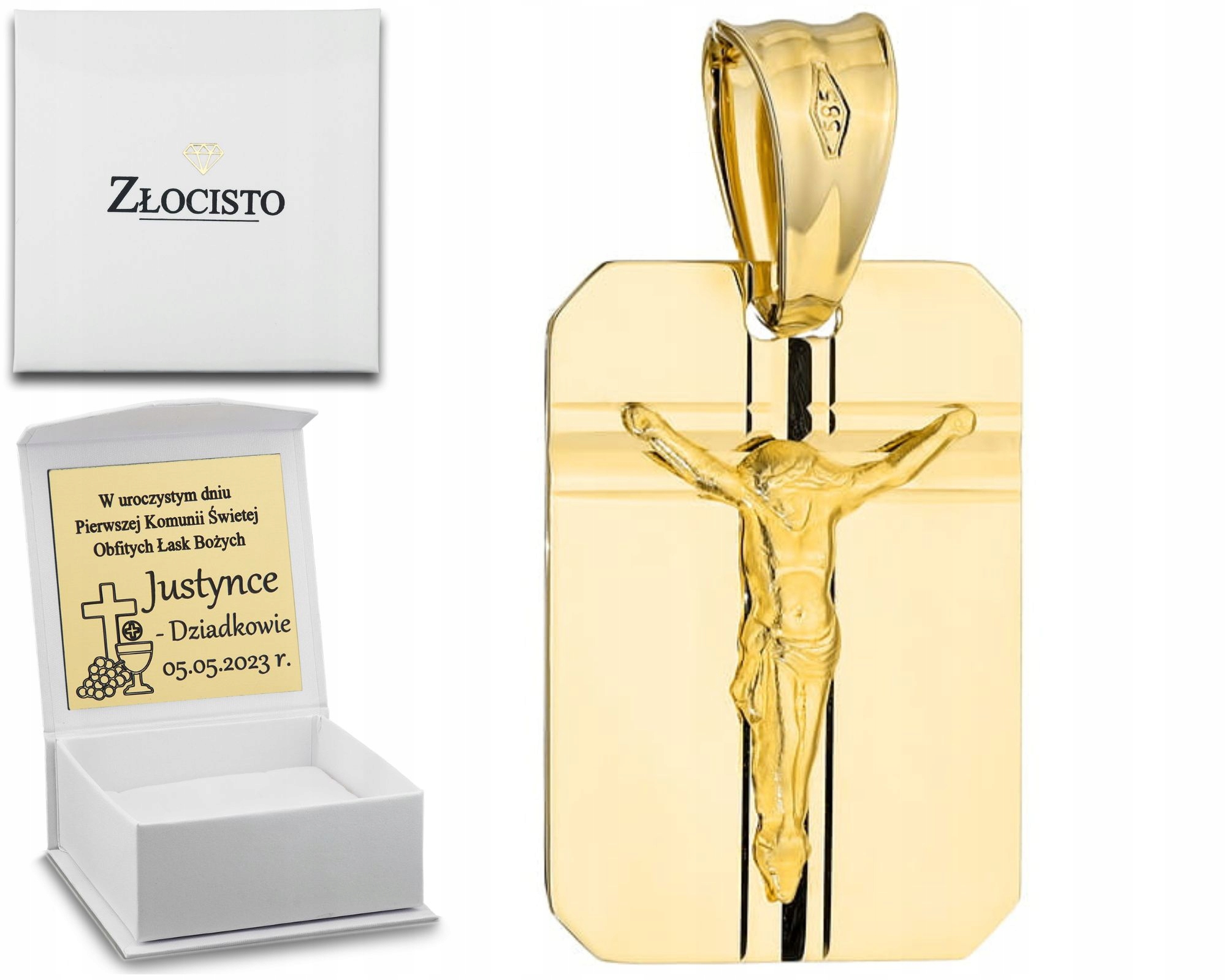 Zlatý Medailonek S Ukřižovaným Ježíšem A Drážkovaným Křížem Na Desce 585