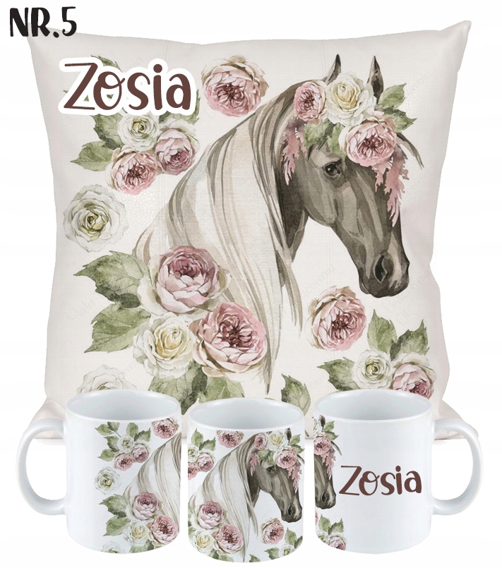 ZESTAW PODUSZKA KUBEK KOŃ KONIE prezent + IMIĘ Rodzaj inny