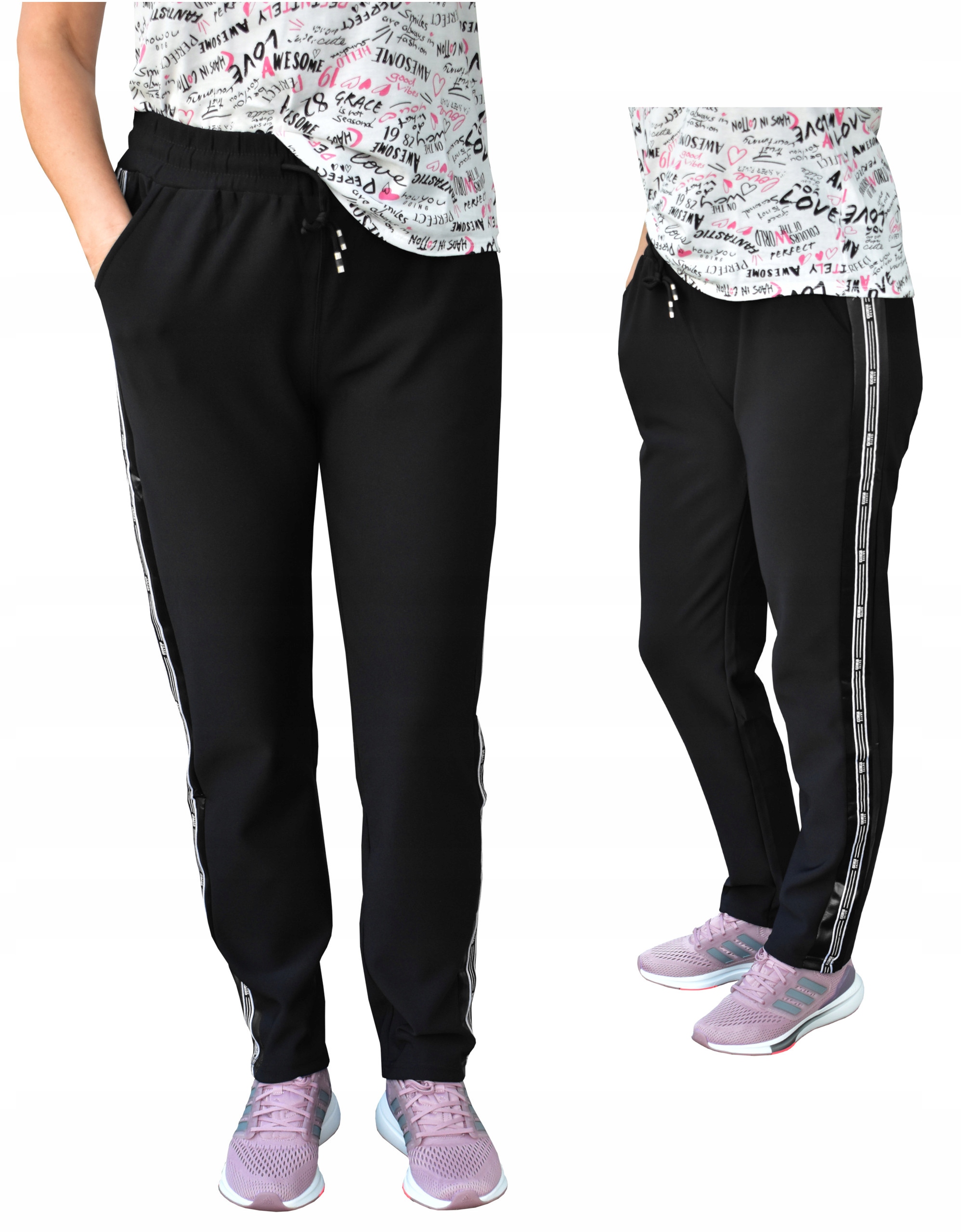 

3XL/4XL Spodnie Damskie z lampasem czarne 81227