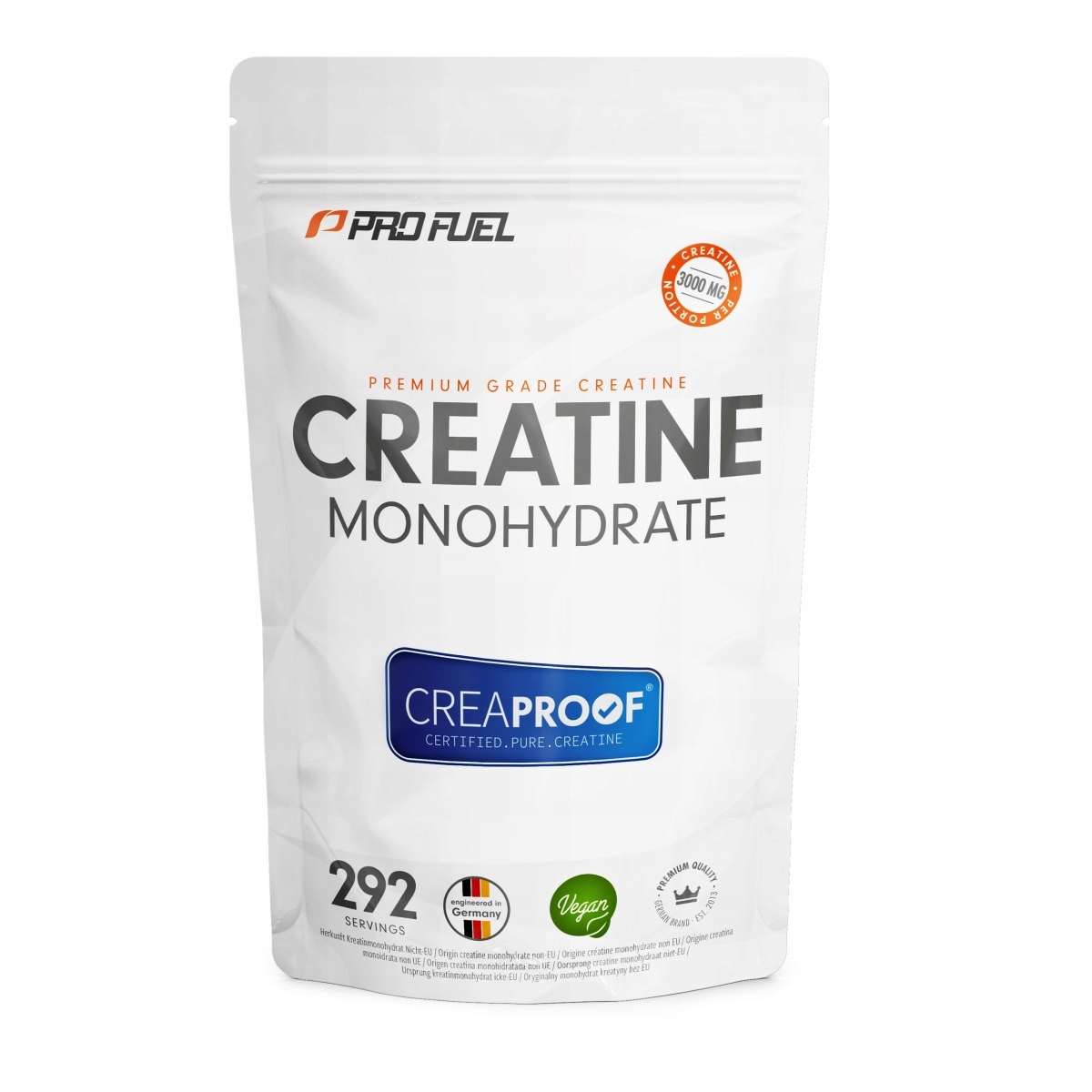 Kreatin Monohydrát CreaProof, certifikovaná čistota 1 kg, 3000 mg ProFuel