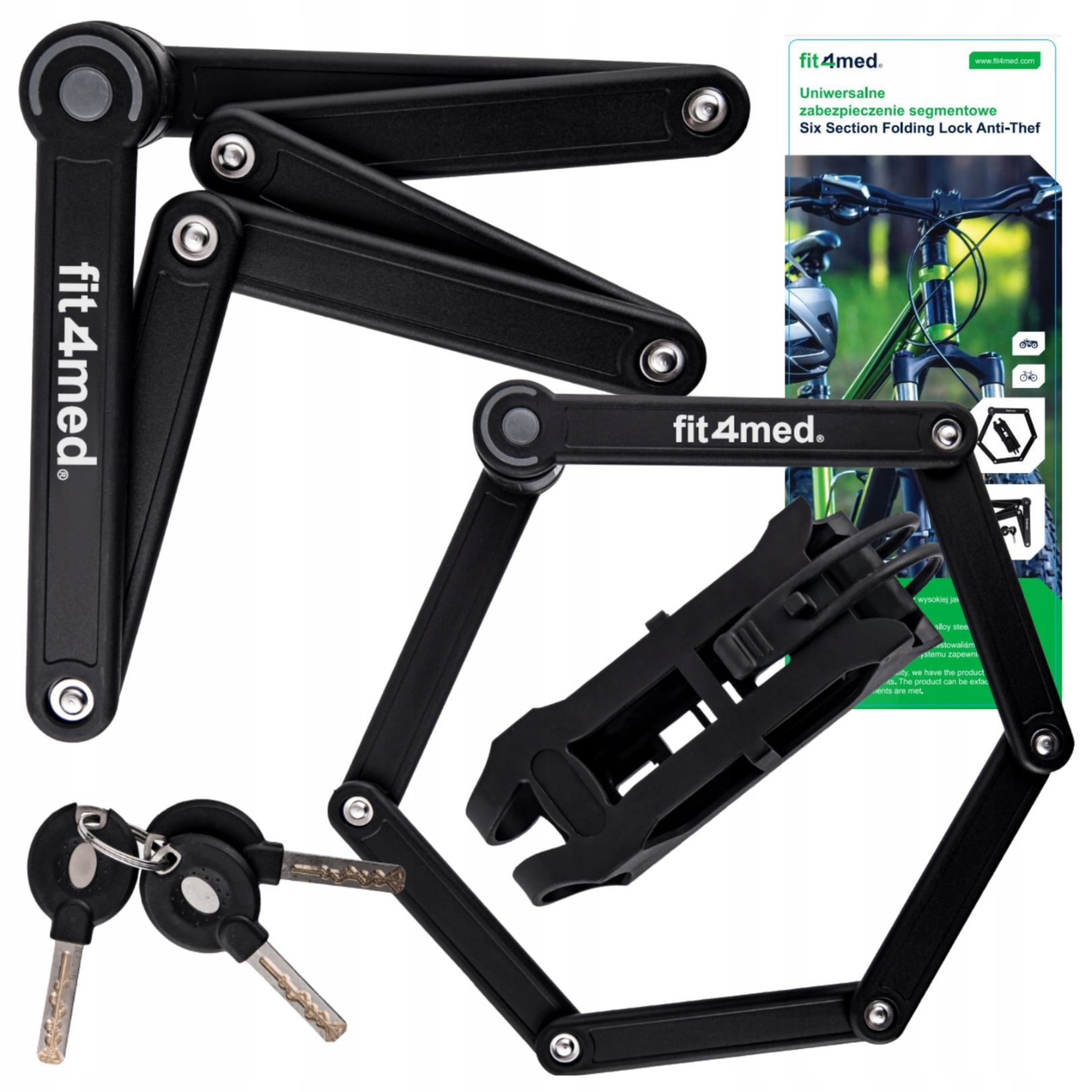 Składana blokada rowerowa zapięcie stalowe antykradzieżowe zabezpieczenie