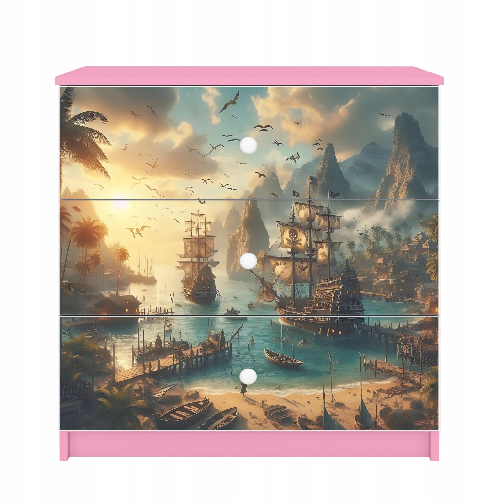 Komoda Babydreams růžová grafika Loď 80 cm