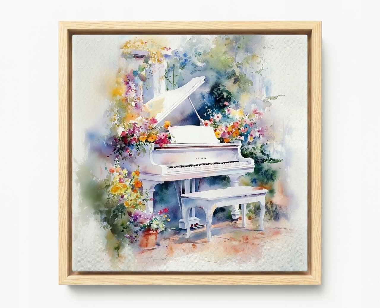 Obraz Rám Americký Box Akvarel Zahrada Květiny Jaro Bílý Klavír 40x40
