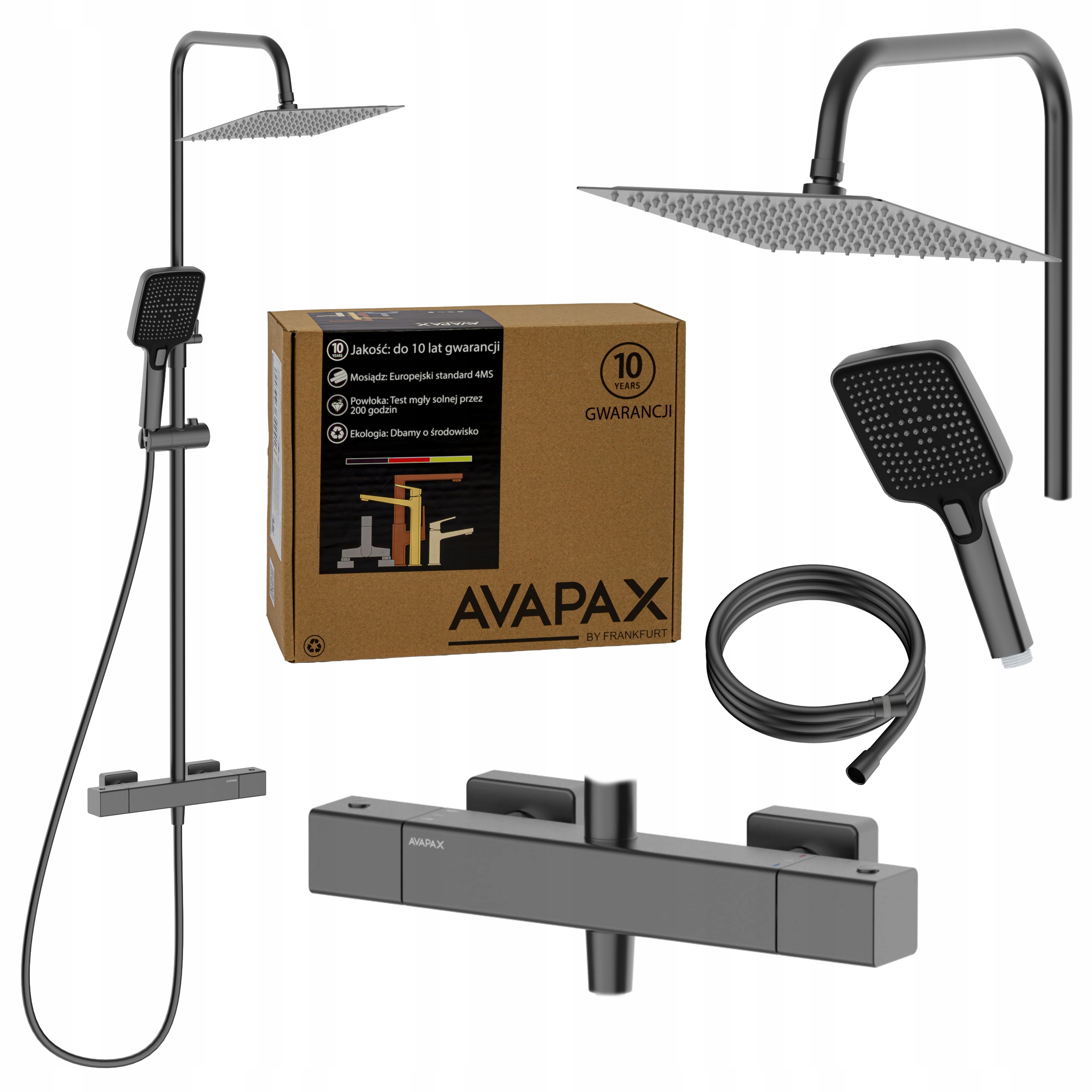 Sprchová sloupka s termostatickou baterií čtvercová černá Avapax