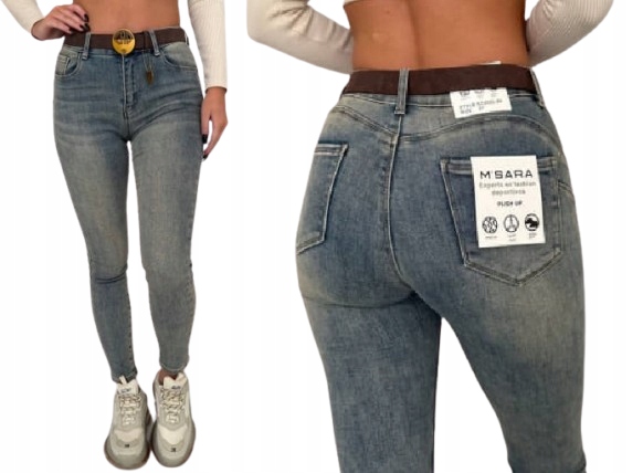 Spodnie jeansy damskie M Sara Vintage modelujące Push Up XS/34 Pasek