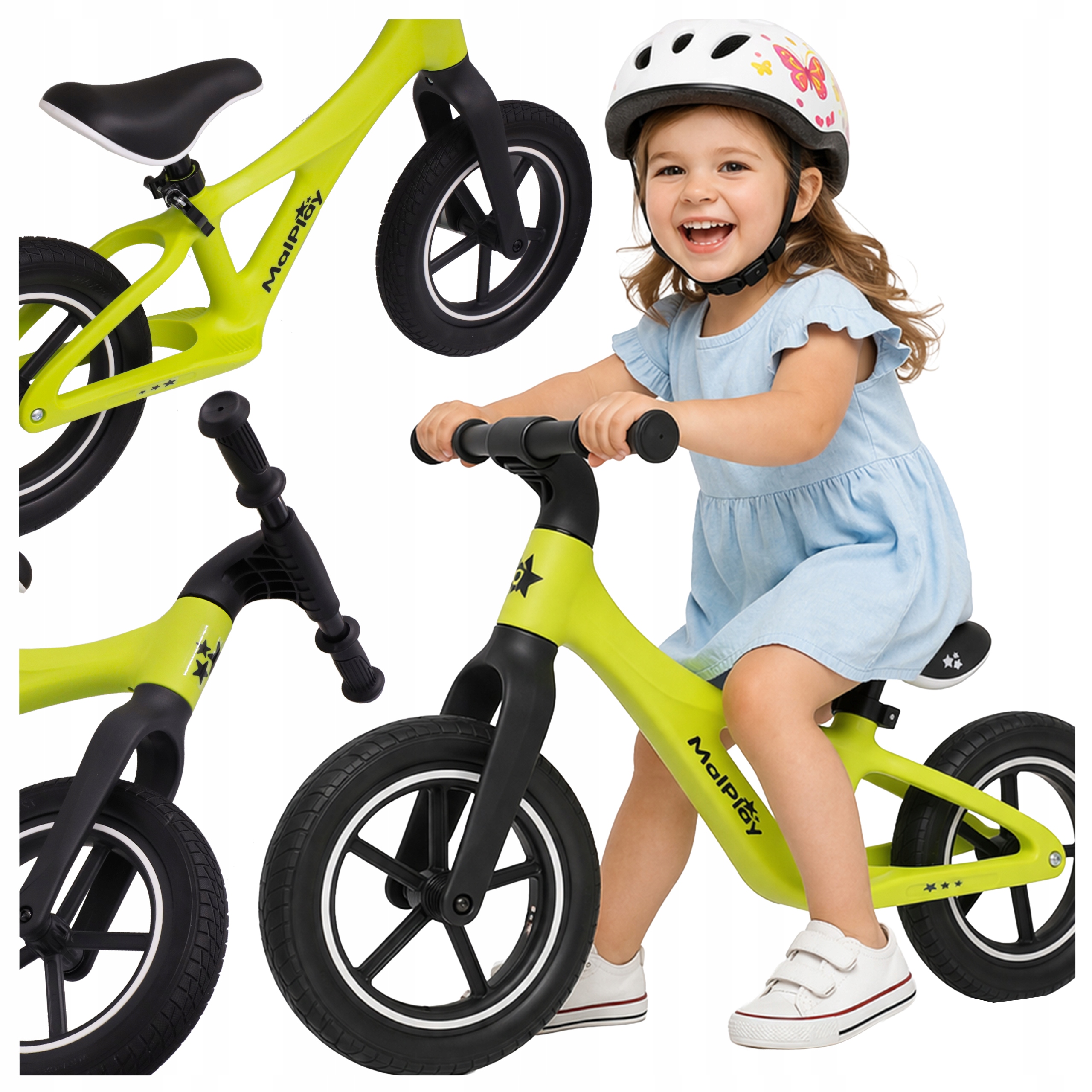 Rowerek Biegowy Dla Dzieci Od 2 lat Regulowany Biegówka Zielony Koła 12''