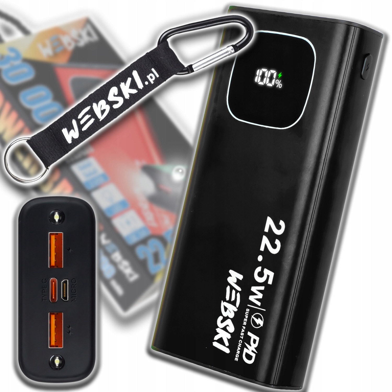 Solidní A Prostorná Powerbanka 30 000 Mah Usb Pro Telefon, Led Svítilna S LCD Displejem