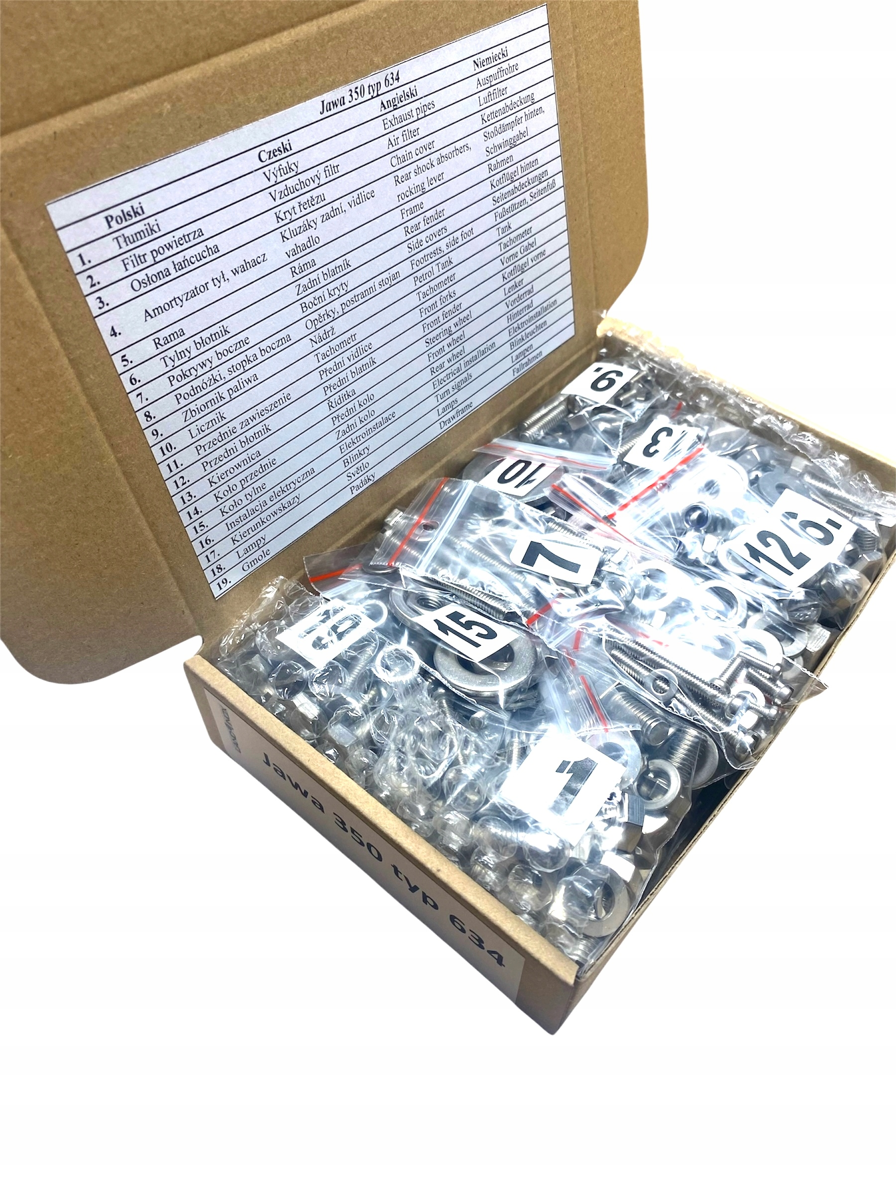 Sada nerezových šroubů Jawa 350 typ 634, sada šroubů nerez