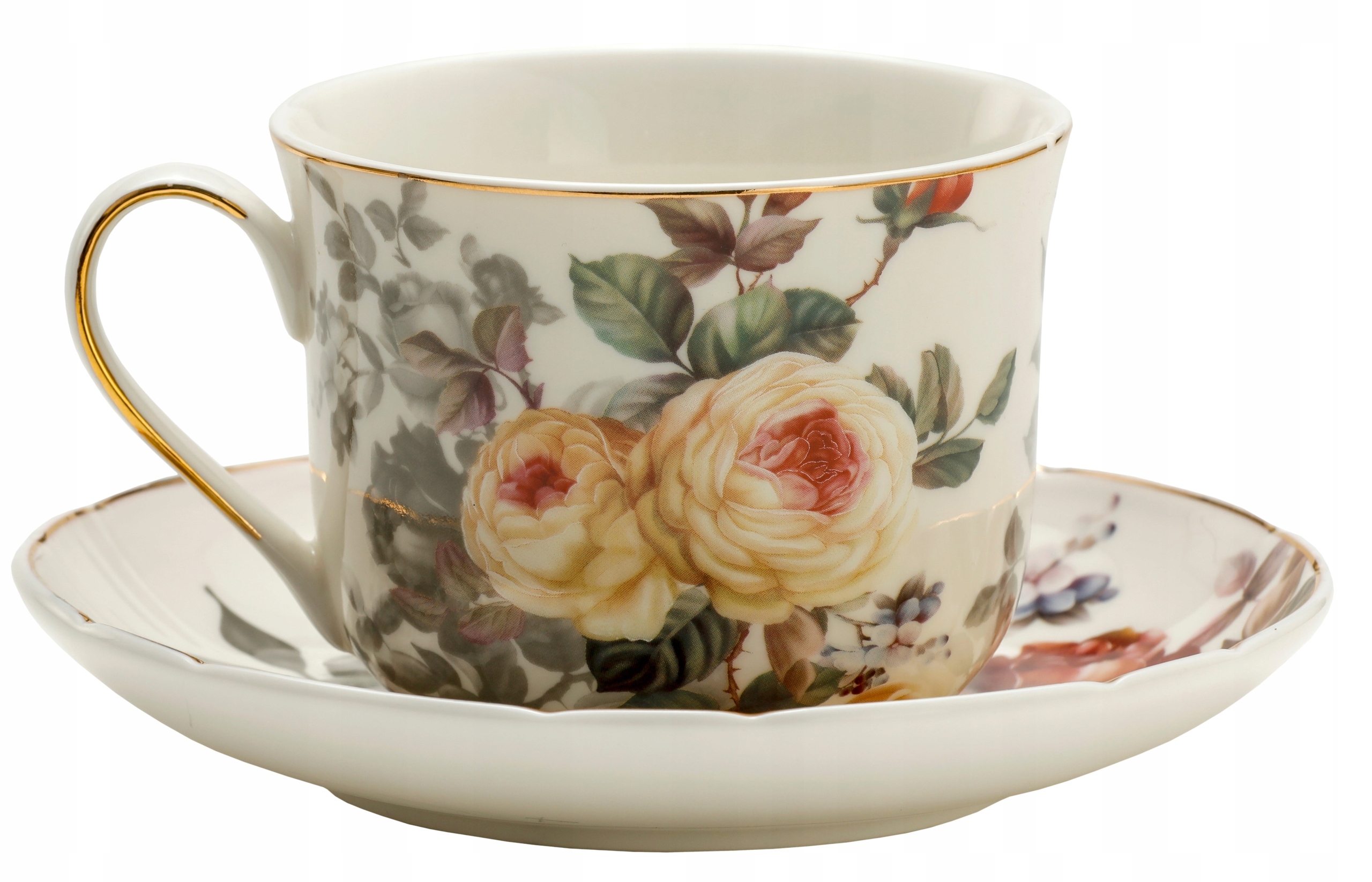 

Filiżanka porcelanowa jumbo ze spodkiem motyw róży