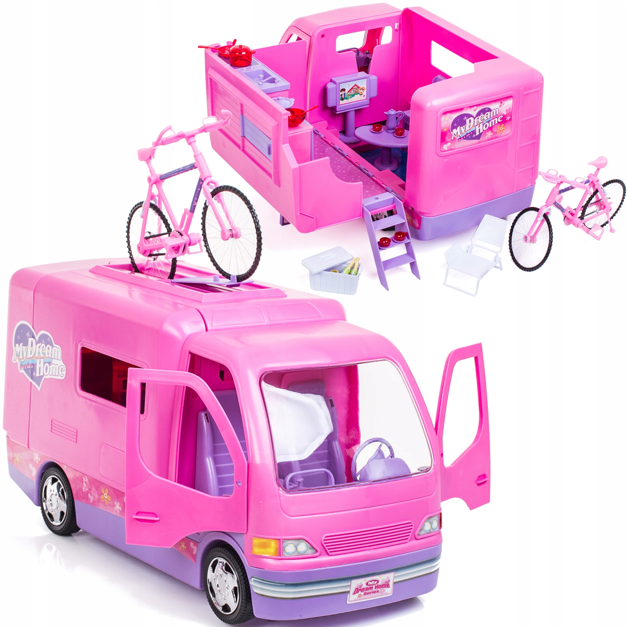 

Kamper duży otwierany camper dla lalek auto rower