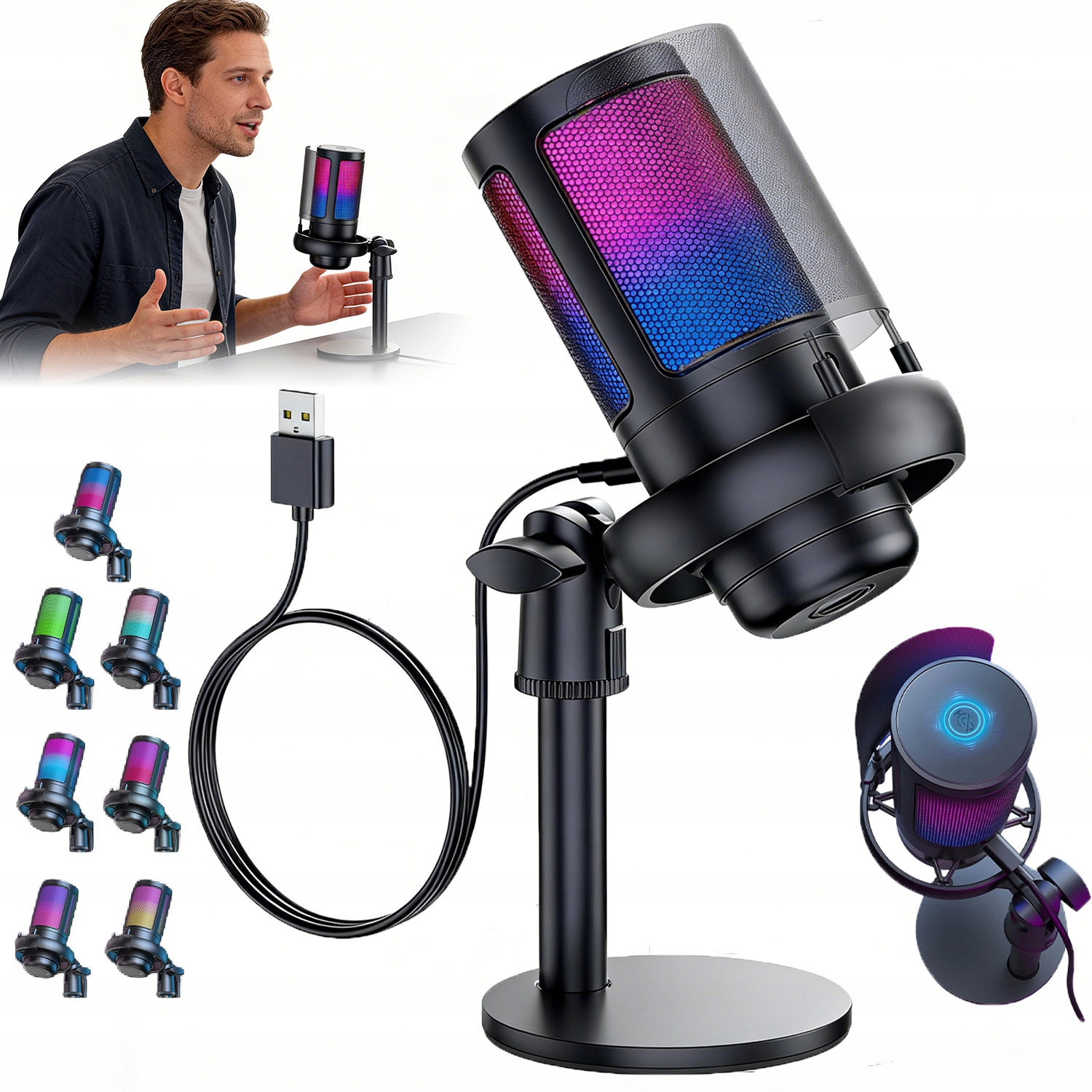 Barevný Kondenzátorový Mikrofon Rgb Pro Hráče A Studia Živých Přenosů