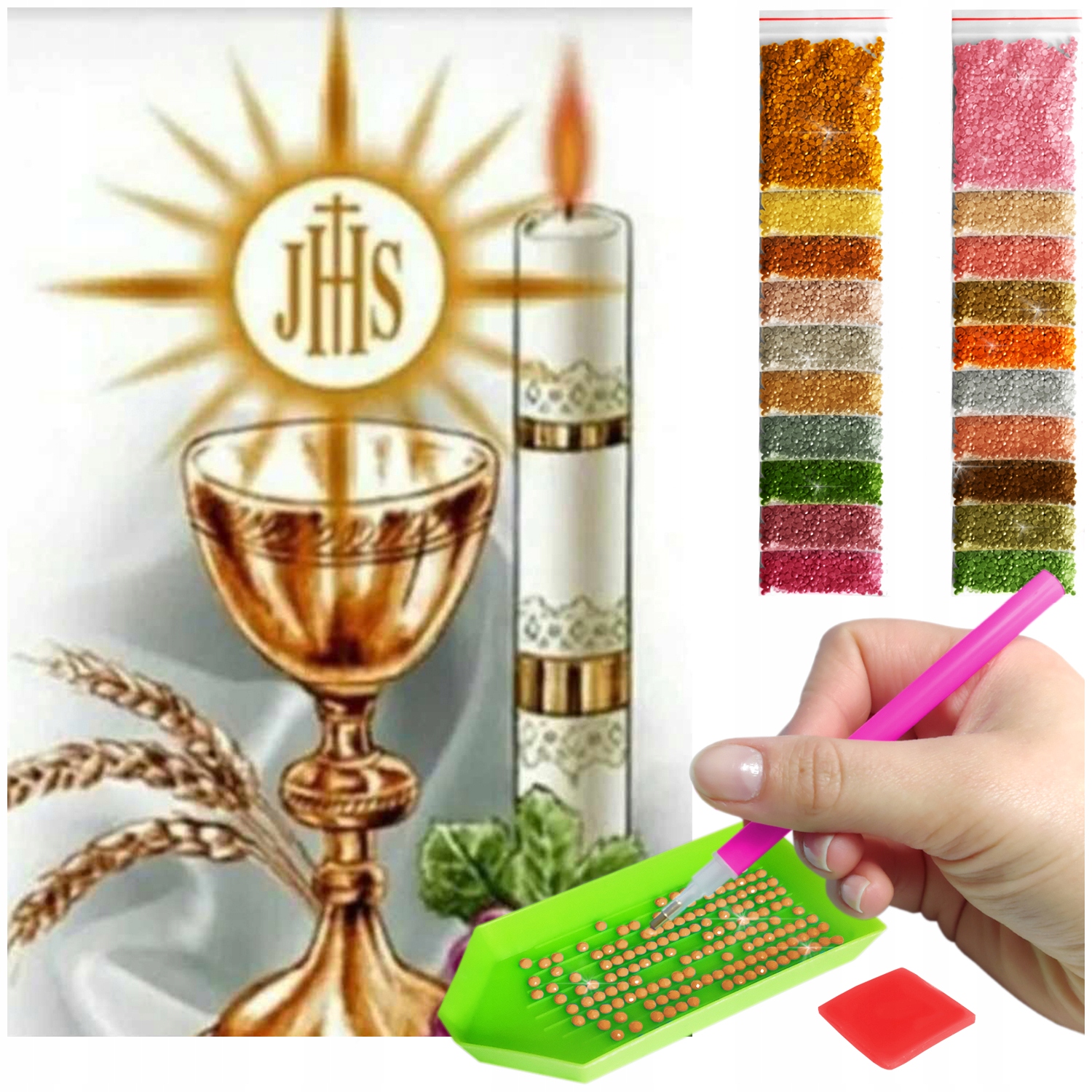 Výšivka Diamantová Diamond Painting mozaika eucharistie Ihs sada pro přijímání