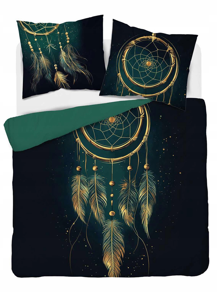 Pościel kpl bawełniana 160x200 cm Holland bawełna łapacz snów zielona złoty