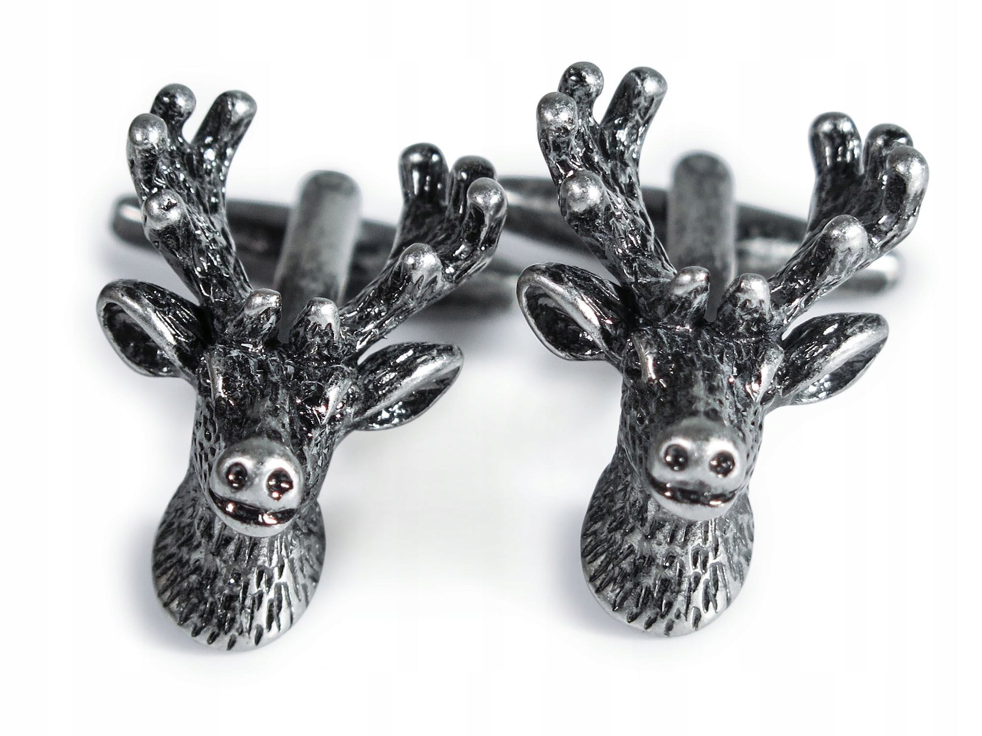 Spinki do mankietów koszuli - głowa jelenia U218 Kolor dominujący srebrny