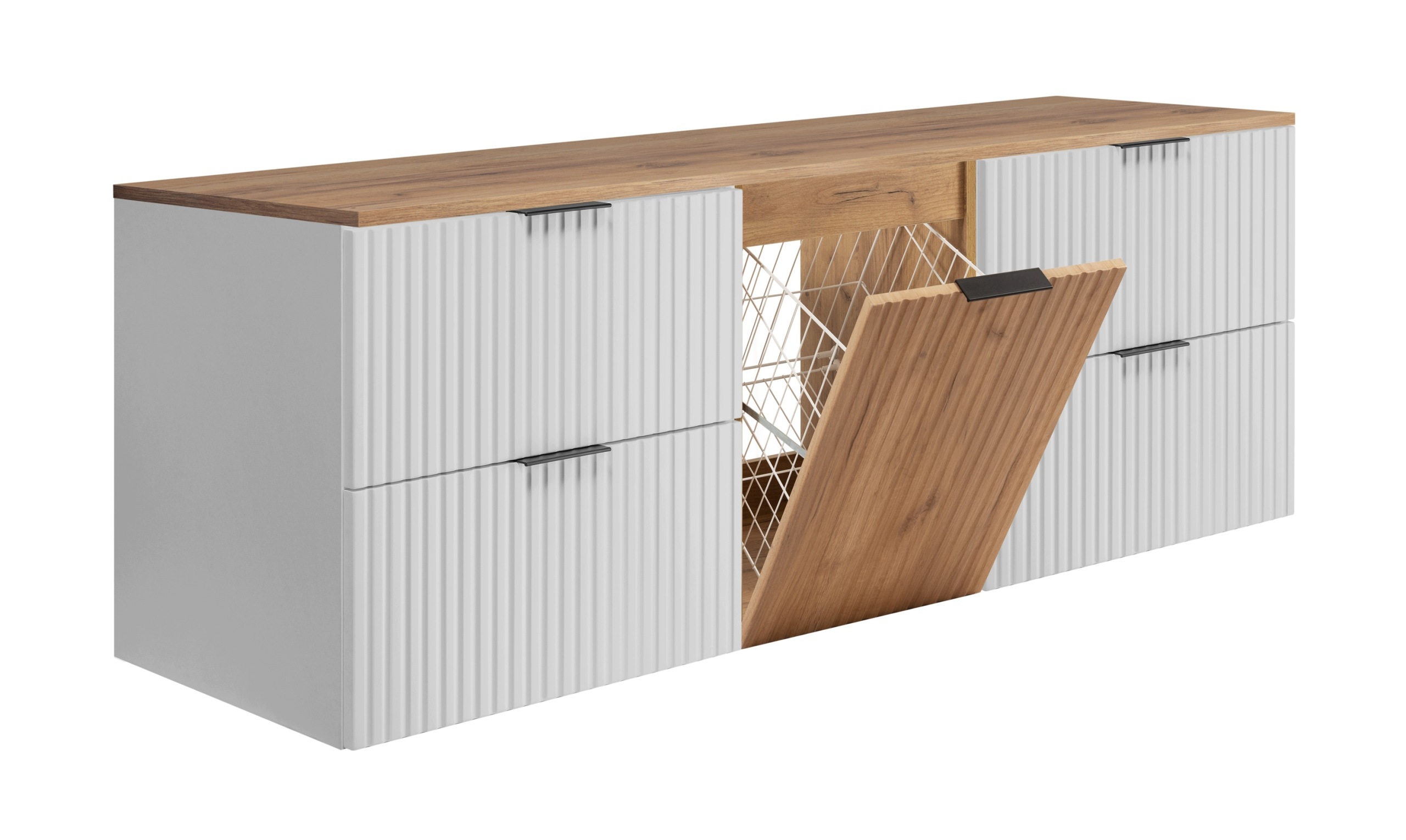 Szafka łazienkowa pod umywalkę 160 cm z koszem na pranie ryfle biały craft