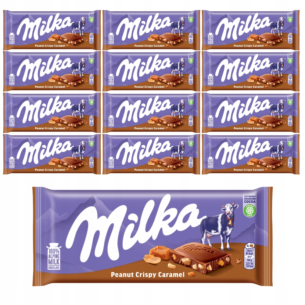 Milka Czekolada mleczna chrupiący orzeszek ziemny i karmel 90 g x 12 sztuk