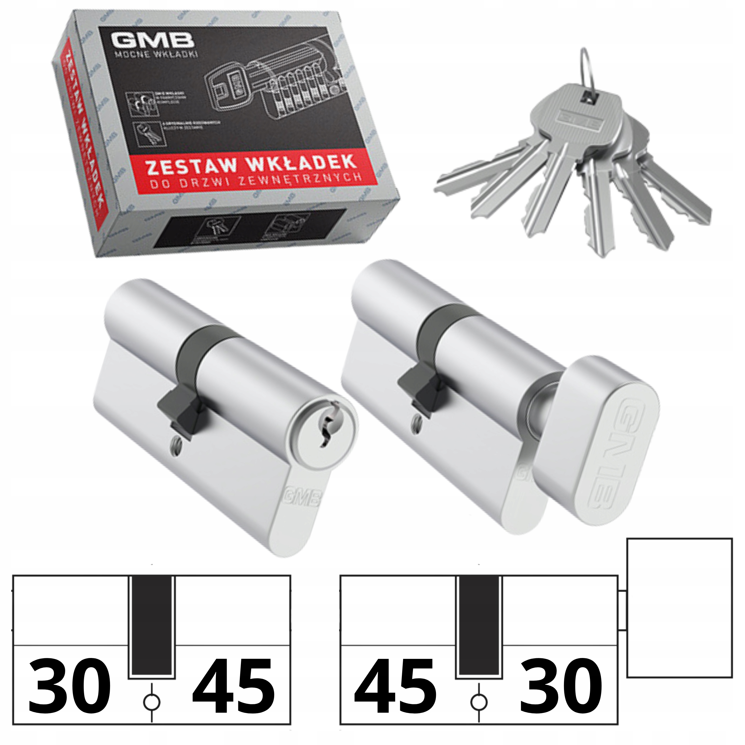 ZESTAW WKŁADEK GMB 30/45 + G30/45 SYSTEM 1 KLUCZA KOMPLET WKŁADKA DO DRZWI