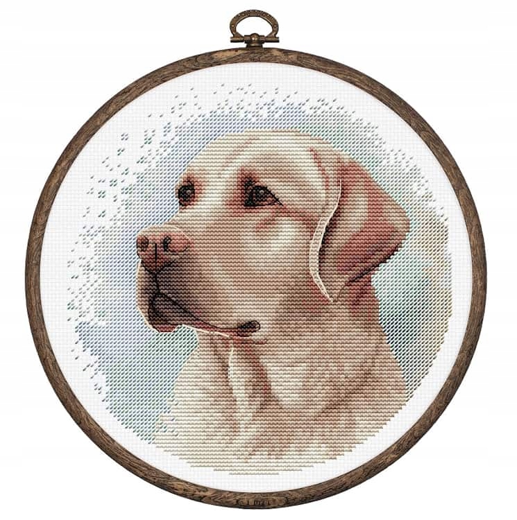 Křížková výšivka Vyšívací sada s tamborkem Labrador