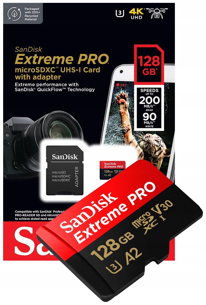 Paměťová Karta Sandisk Extreme Pro 128 Gb Microsdxc Uhs-i U3 200 Mb/s Adaptér