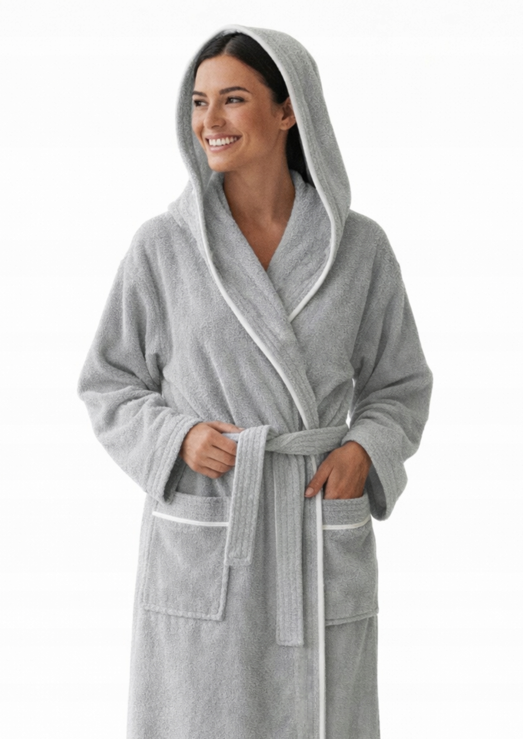Dámský župan s kapucí S Froté 100% Bavlna Velluto šedý Hotel Spa