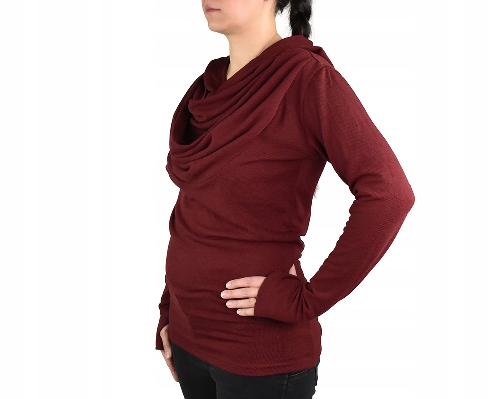 Svetr Ava s kapucí, řasení ve výstřihu, červený