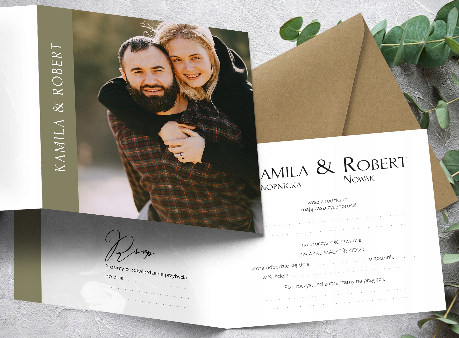 Zaproszenia Ślubne ZDJĘCIE KOPERTA IMIONA SZNUREK Liczba sztuk 1 szt.