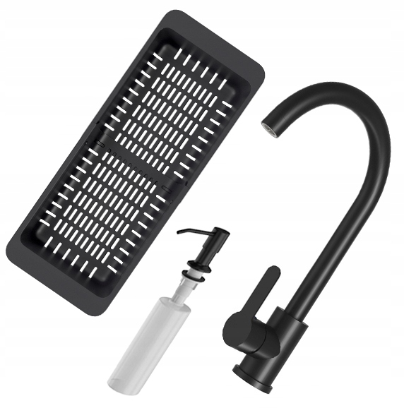 Kuchyňská baterie sifon dávkovač odkapávač černý Set kuchyňský do dřezu