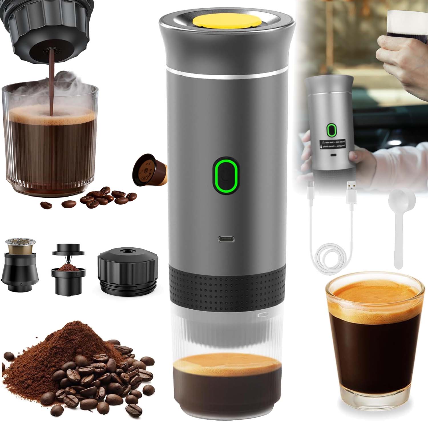 Przenośny Ekspres Do Kawy Kapsułki Podróżny Akumulator Usb Samochodowy 3W1