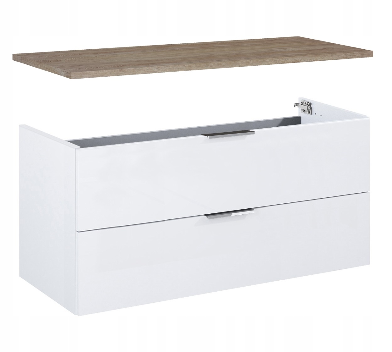 KOMPLET SZAFKA ŁAZIENKOWA Z BLATEM BIAŁY / DĄB NATURAL FRAME 100 CM ZESTAW