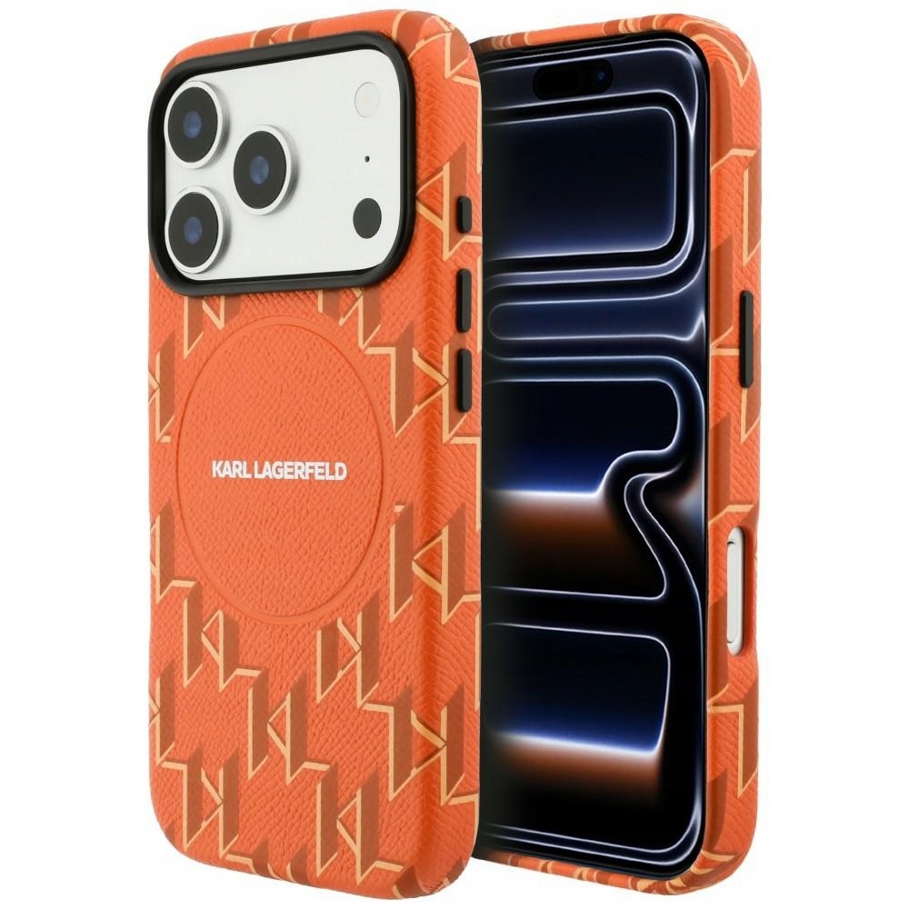 Pouzdro Karl Lagerfeld Monogram s logem MagSafe pro iPhone 17 Pro oranžové