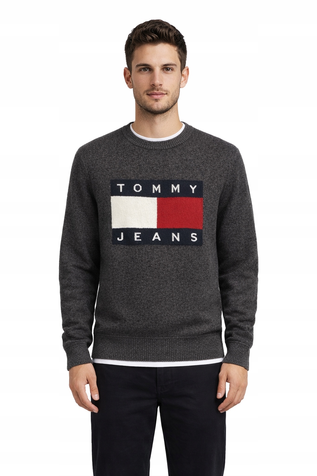 Tommy Jeans Svetr Šedý S Dlouhým Rukávem Pánský S Vlnou XL I4C