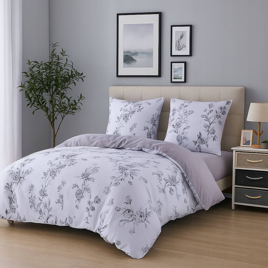 3 szt. Czarno-biały kwiatowy komplet poszewek na kołdrę ze 100% bawełny, miękka pościel do sypialni