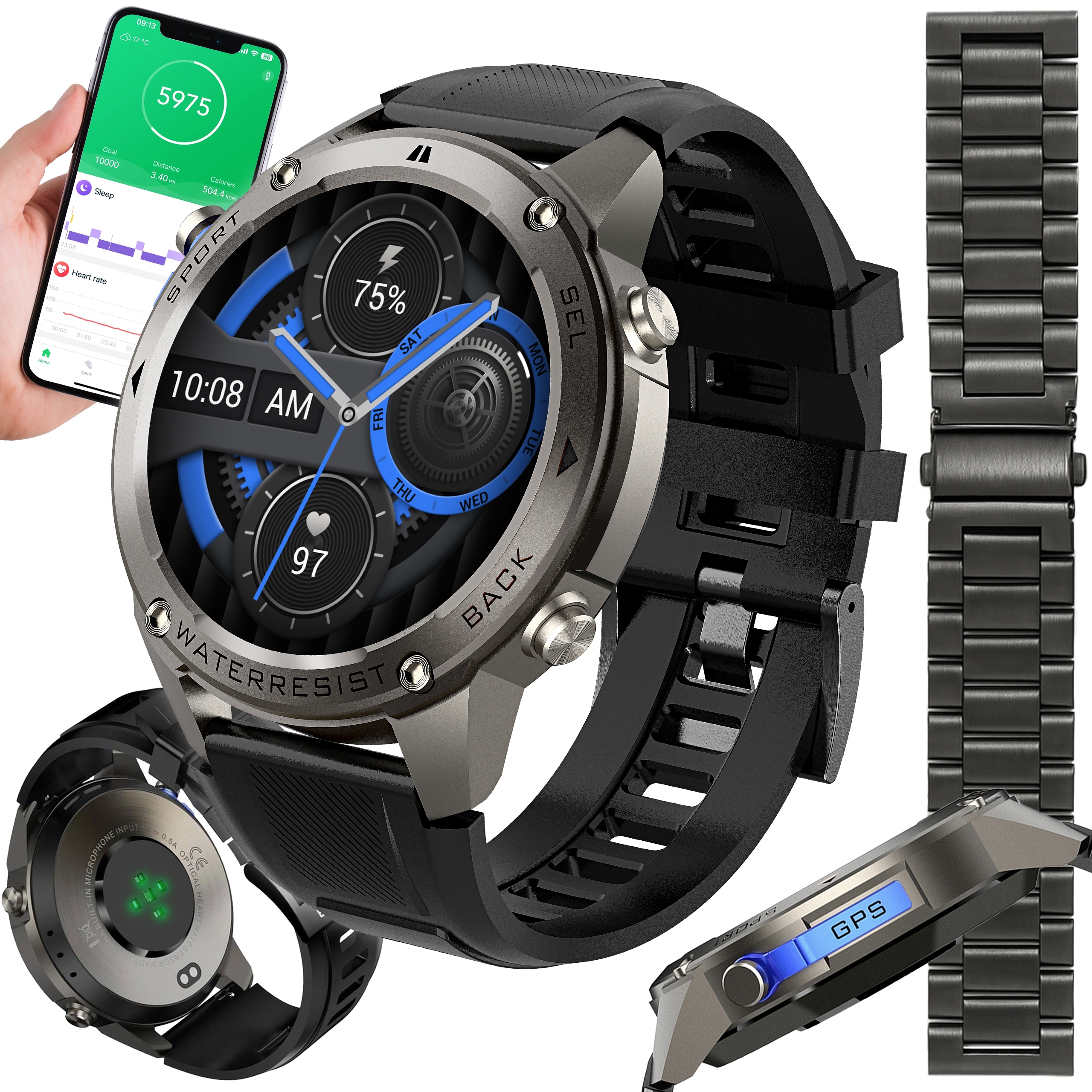 Pánske Hodinky Smartwatch Vodotesné Pl Sport Gps Oceľová Náramoková Fólia