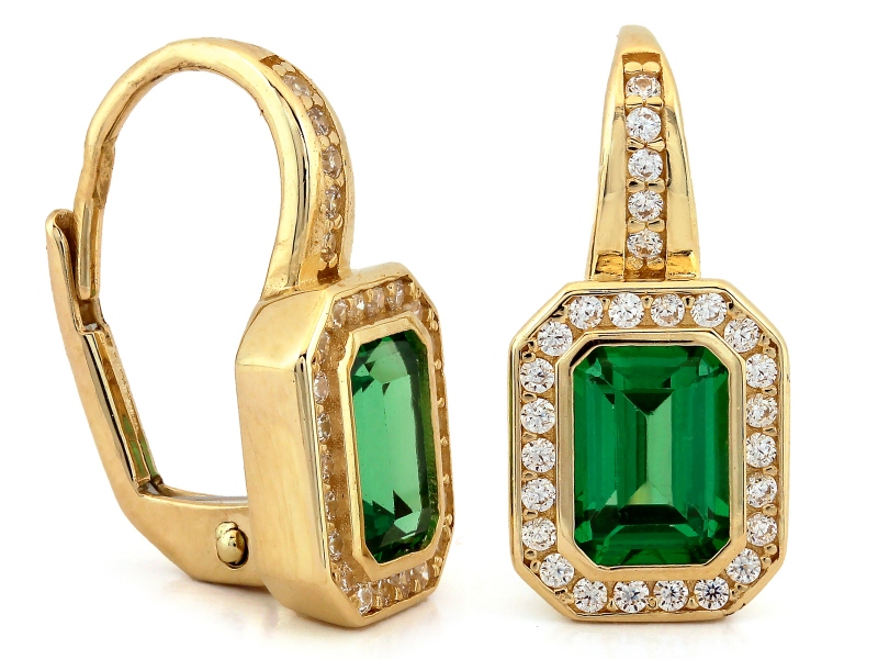 Anglické zlaté 585 náušnice se zeleným obdélníkovým kamenem 3.85 g 14 kt