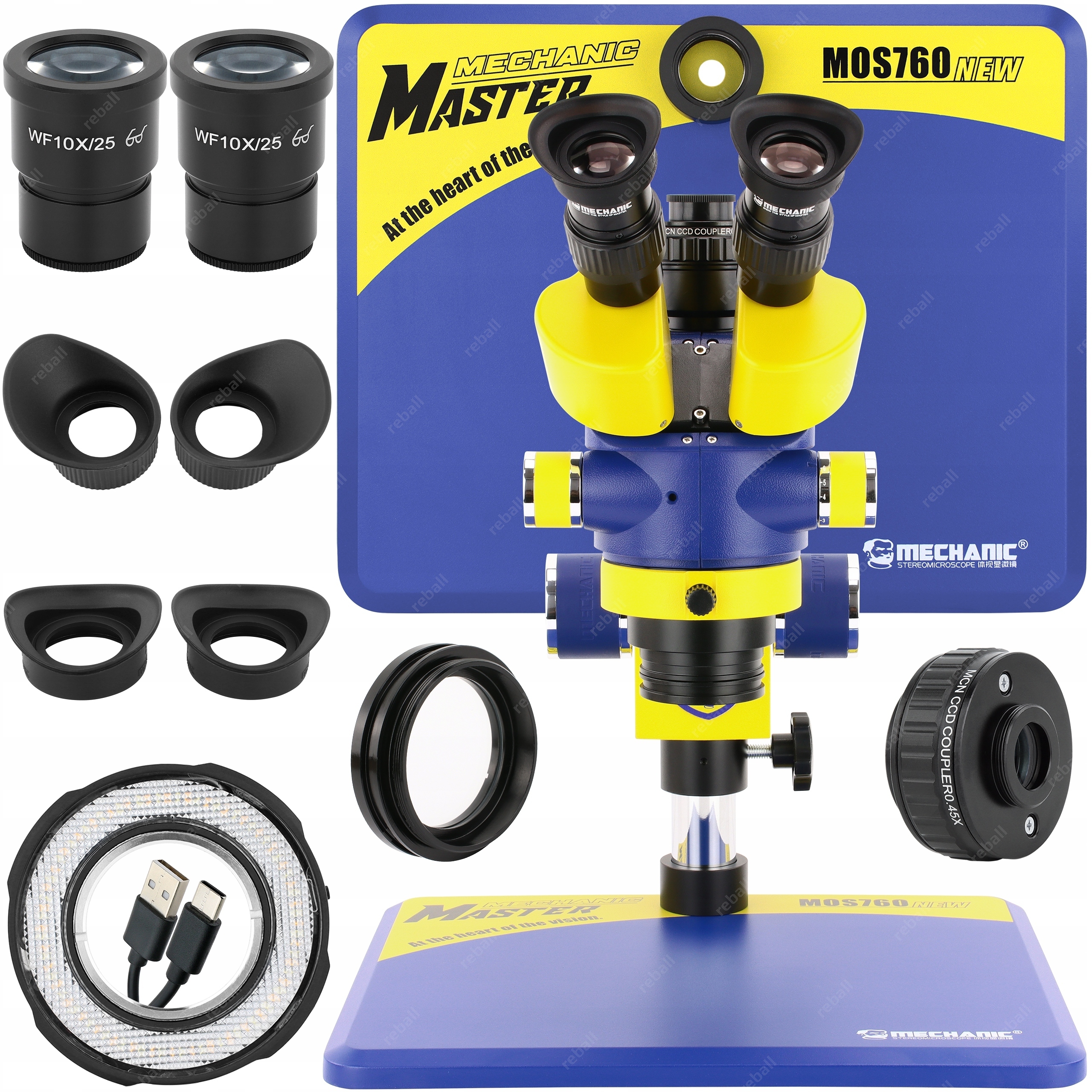 Stereoskopický trinokulární mikroskop MECH-MOS760-B11 7-60x Mcn 0,45x