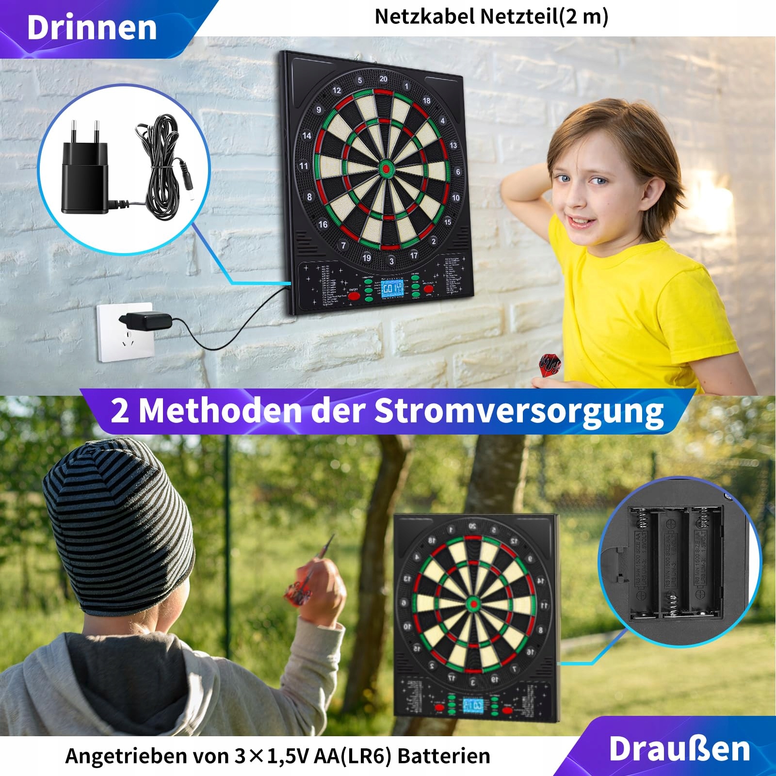 COANHCTM Elektroniczna Tarcza Dart Z Głosem Niemieckim 12 Rzutki LCD 34 Gry — miniatura 8