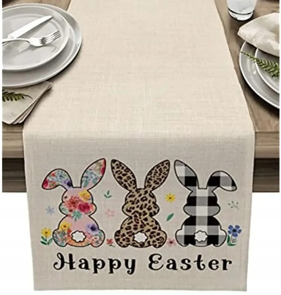 WIELKANOCNY BIEŻNIK NA STÓŁ ŚWIĄTECZNY WIELKANOC 180x33 LNIANY