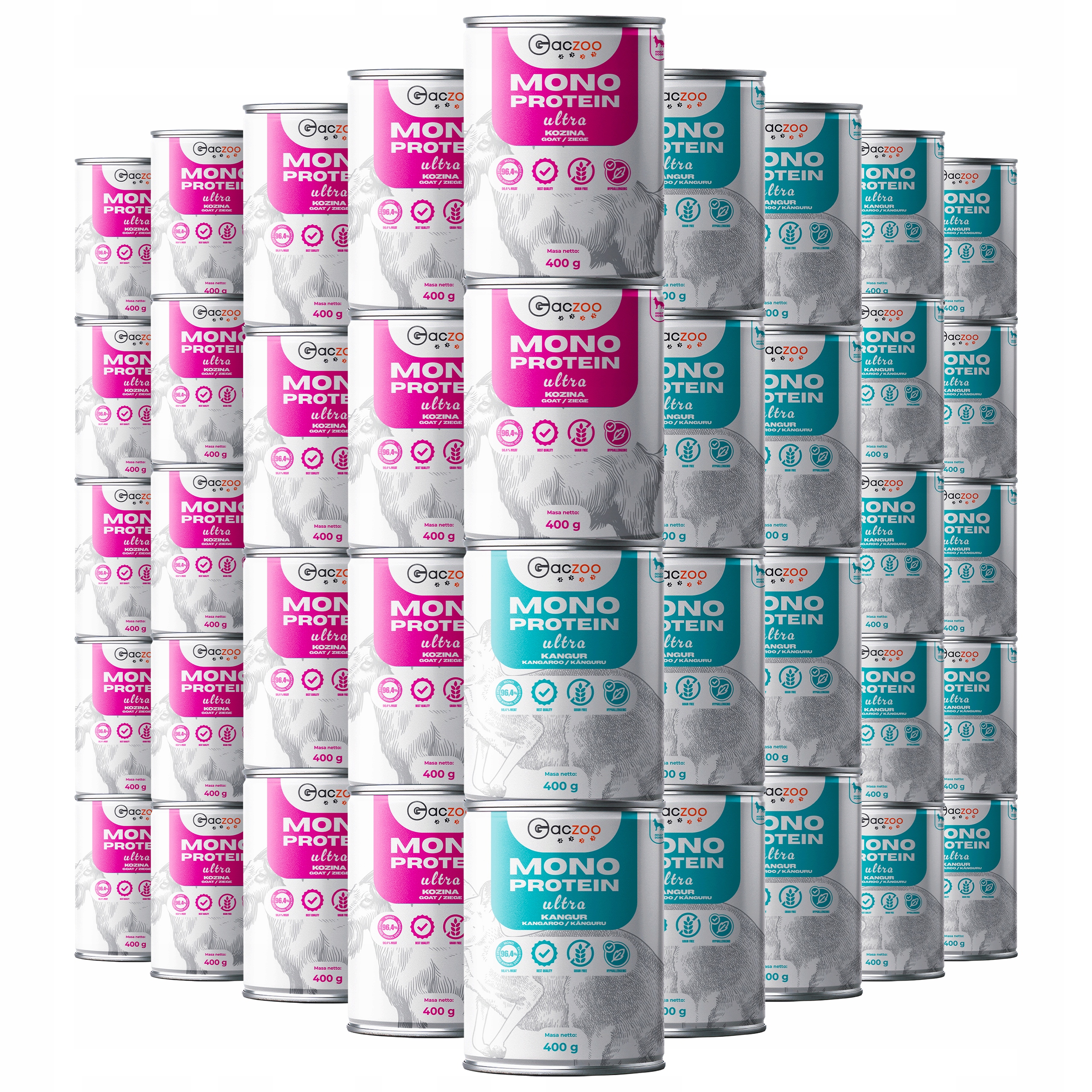 Levně Vlhké krmivo monoproteinové krmivo pro psy Gaczoo Mono Protein Ultra mix chutí 40 x 400 g