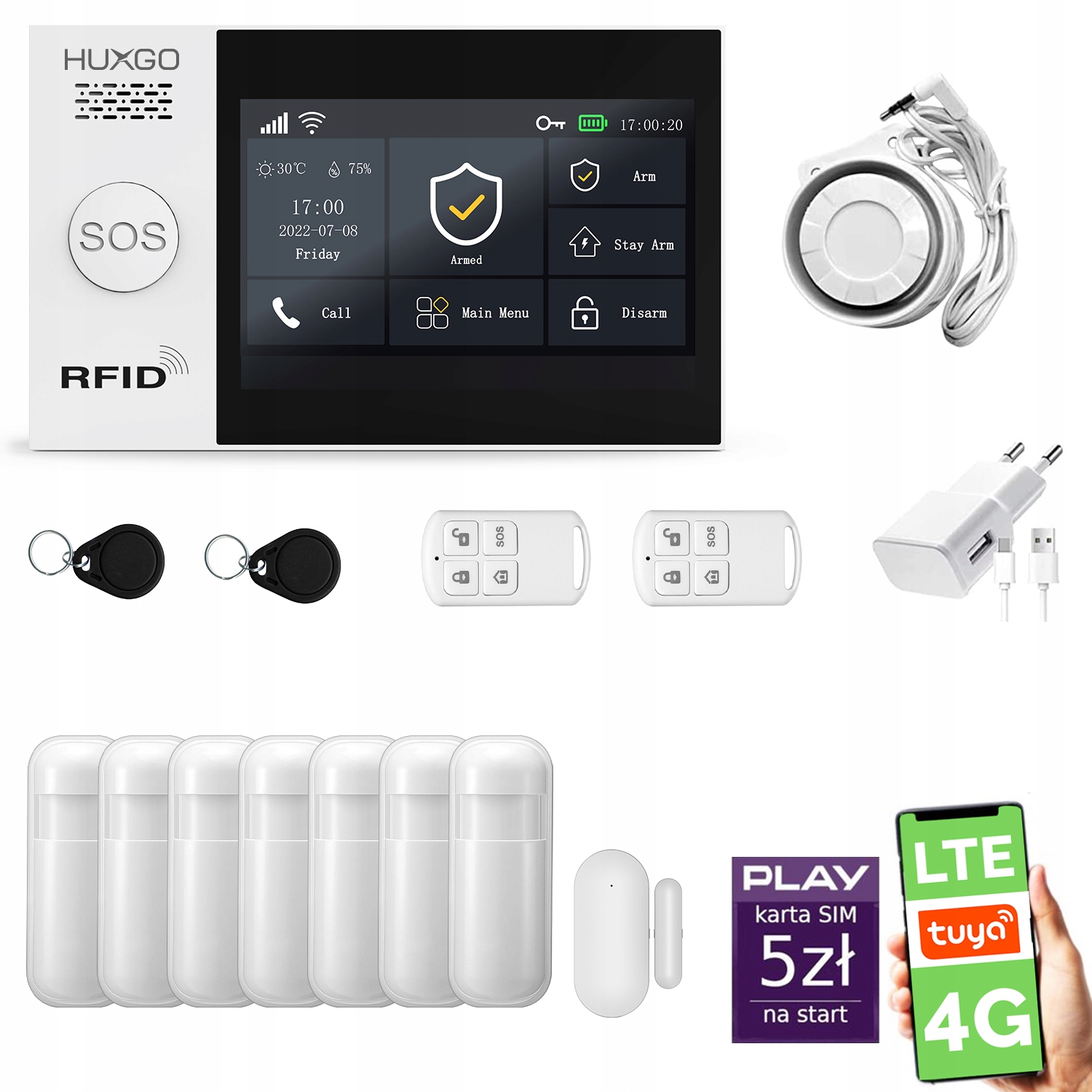 Alarm bezprzewodowy WiFi Gsm 4G, Tuya, zestaw alarmowy Huxgo HXA007 4G
