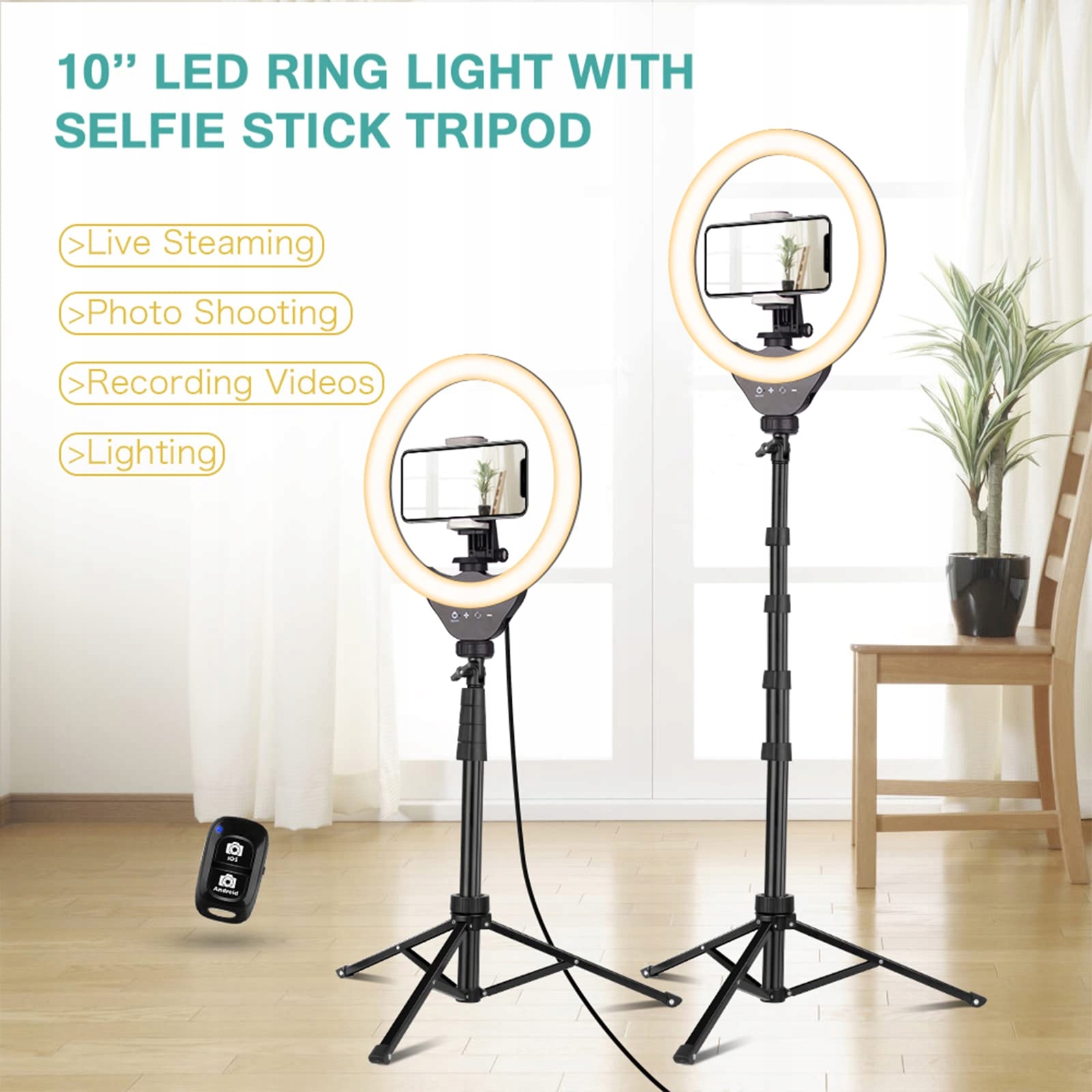 UBeesize Lampa pierścieniowa ze statywem, 10" lampa — miniatura 7