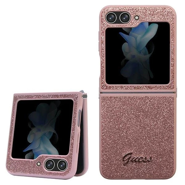 Pouzdro Guess GUHCZF5HGGSHP Samsung Galaxy Z Flip 5 hardcase Glitter Script