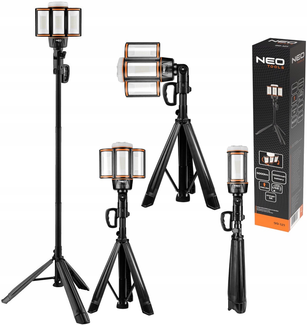 Halogénová Led akumulátorová lampa na statíve 360, 5000 Lm, 6500 K, Neo