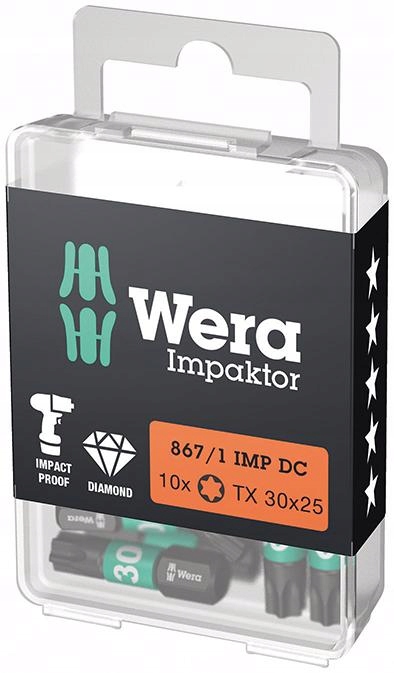 Bit Impaktor 1/4" Din 3126 C63 Torx T30x25mm 10 kusů Wera