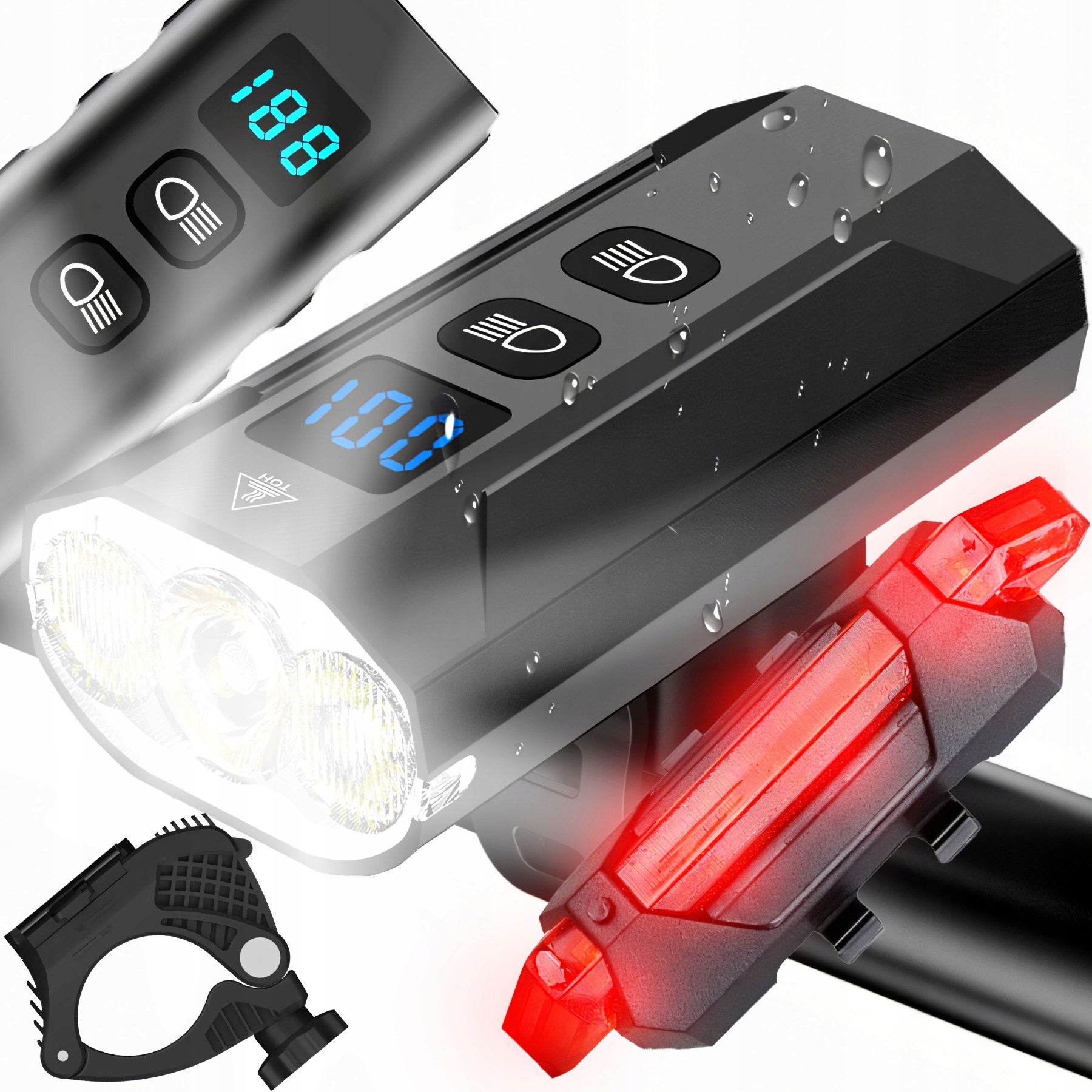 Výkonná Cyklistická Lampa 5 Režimů Led Přední+zadní 900lm 2500mAh IP65 Držák 360